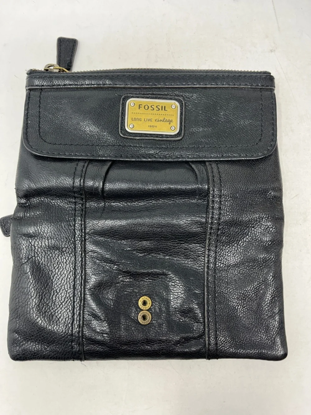 FOSSIL LONG LIVE VINTAGE 1954 Black Genuine Leather Emory Wallet Organizer
